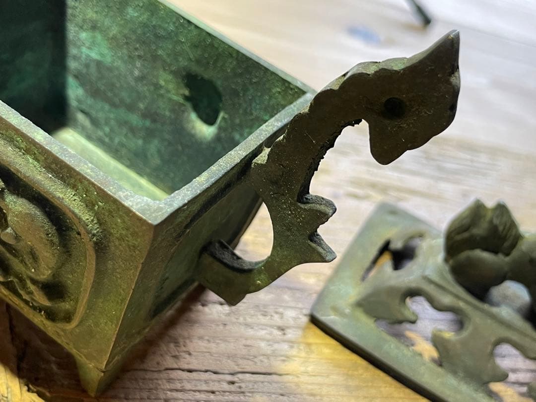 香炉【m193 お香　骨董　大明宣徳年製　仏具　ヨガ　スピリチュアル　獅子　龍】