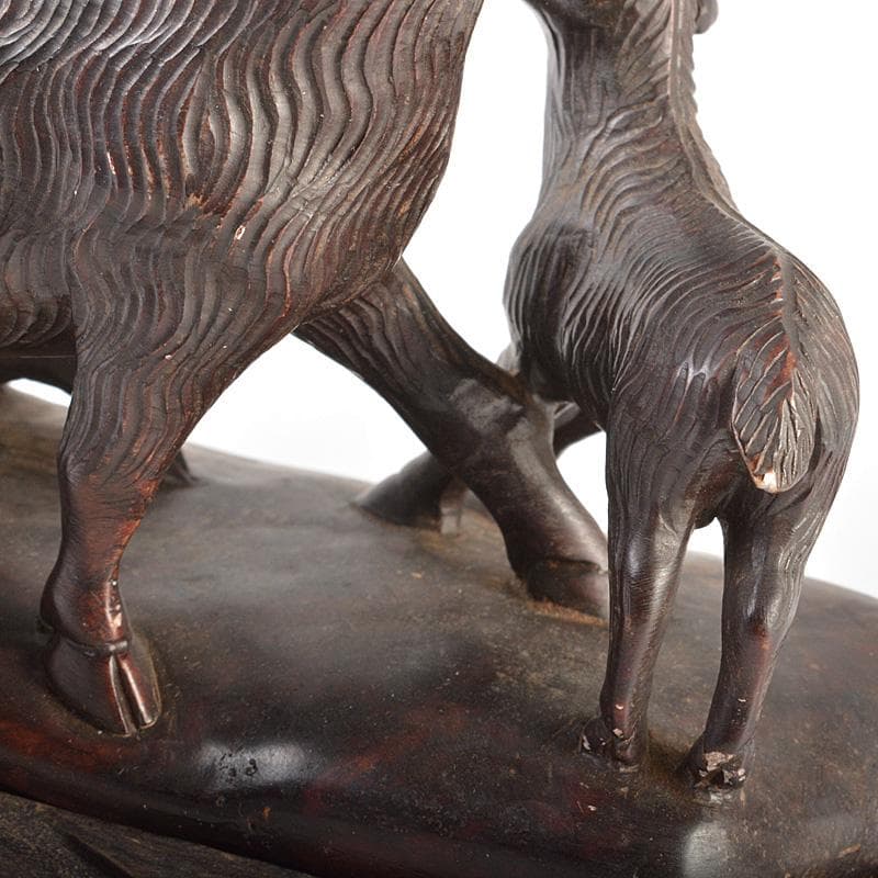 中国　玉石彫刻　羊親子　唐木台付　C　R5763