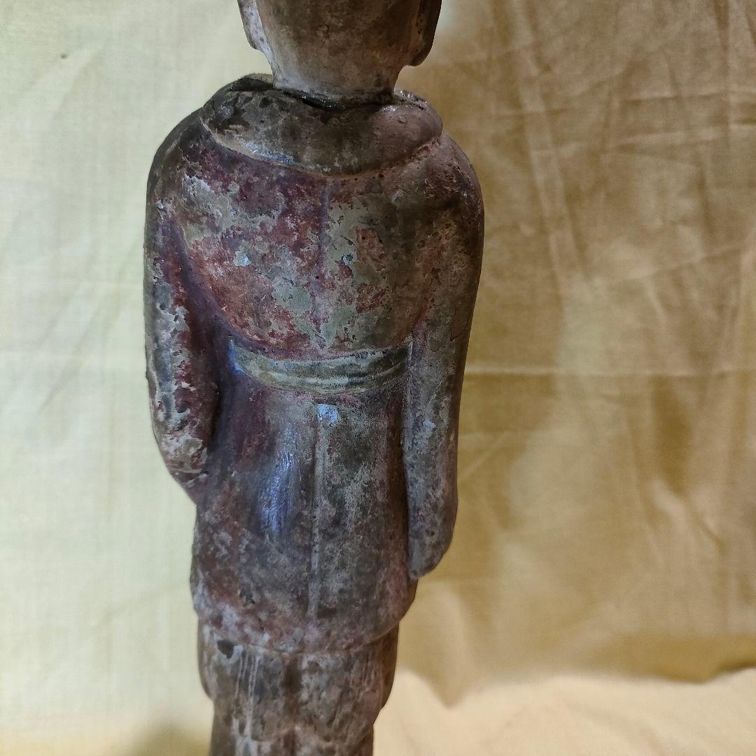 加彩人物俑　侍者　中国古陶　古玩