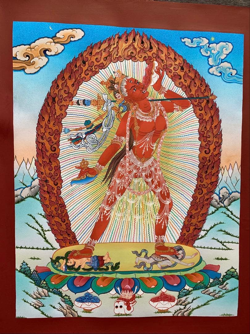 ヴァジュラヨーギニ・タンカ｜手描きの仏教ダキニ｜内なる炎、明晰さ ...