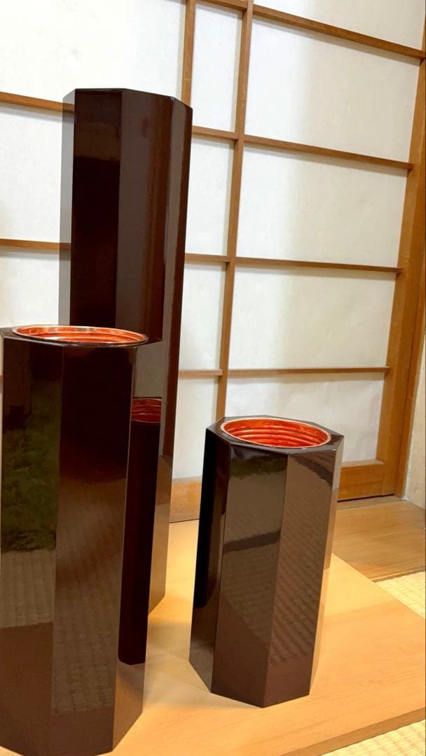 28 美品！　八角中三管筒　３本セット　花入れ　未生流　御室流　花器　華道具