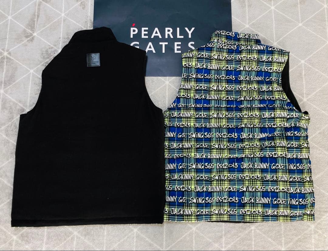 新品 パーリーゲイツ ジャックバニー リバーシブル中綿ベスト(4)M/ライム