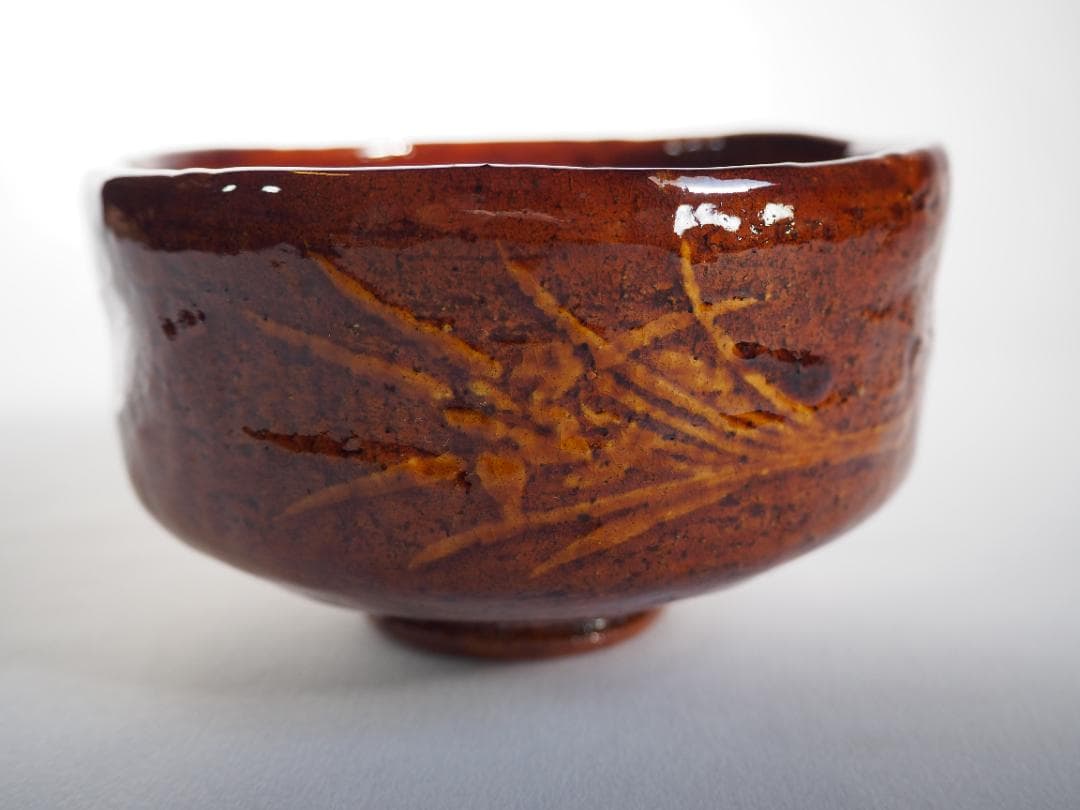 表千家13世即中斎宗左御書付『花菖蒲絵茶碗』9代大樋長左衛門造（共箱）