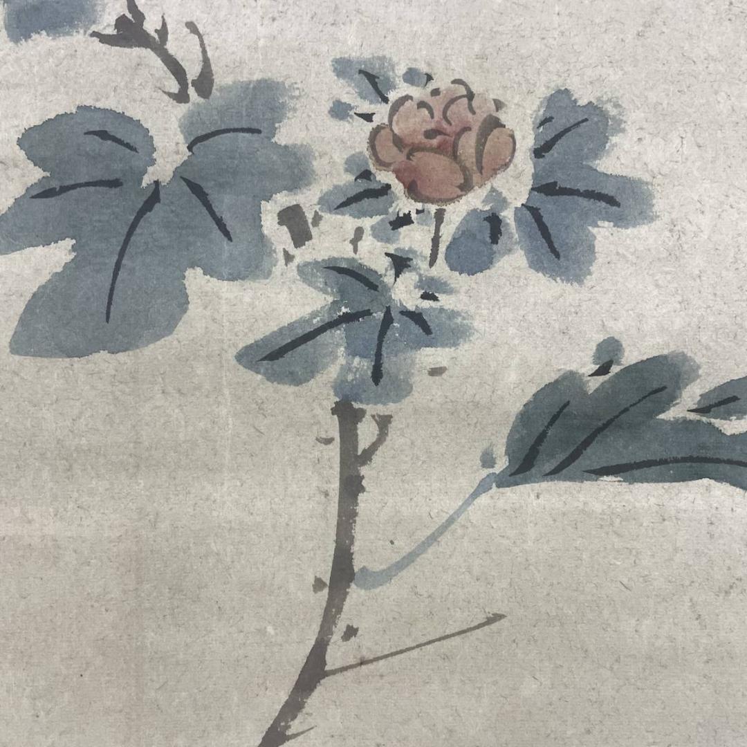 真作/浦上春琴/菊花三種之図/花鳥/絹表装/布袋屋掛軸A-234