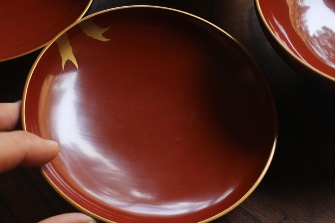 デッドストック！極上内朱梨地に優美な鳳凰蒔絵の映えるお椀2点（検輪島塗雑煮椀