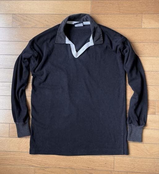 90s Canterburyカンタベリー 黒 L 無地 ブランク ラグビーシャツ