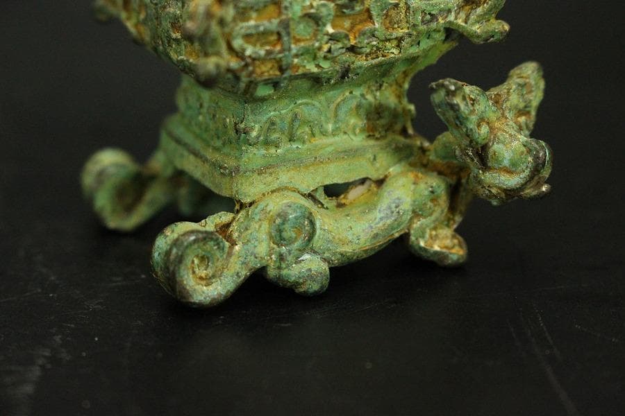 中国美術 青銅 豆 蓋瓶 高9.6cm(HA521)