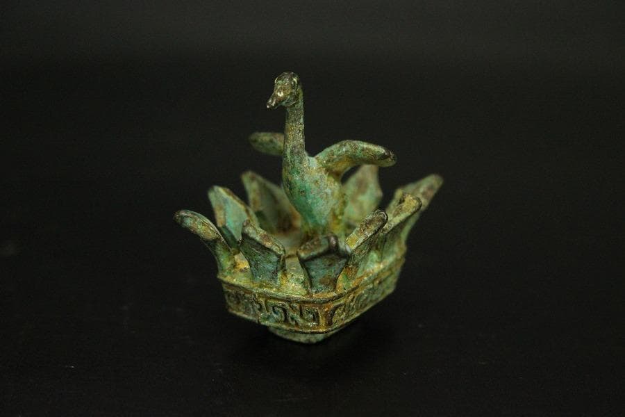 中国美術 青銅 豆 蓋瓶 高9.6cm(HA521)