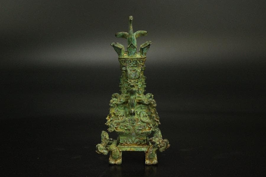 中国美術 青銅 豆 蓋瓶 高9.6cm(HA521)