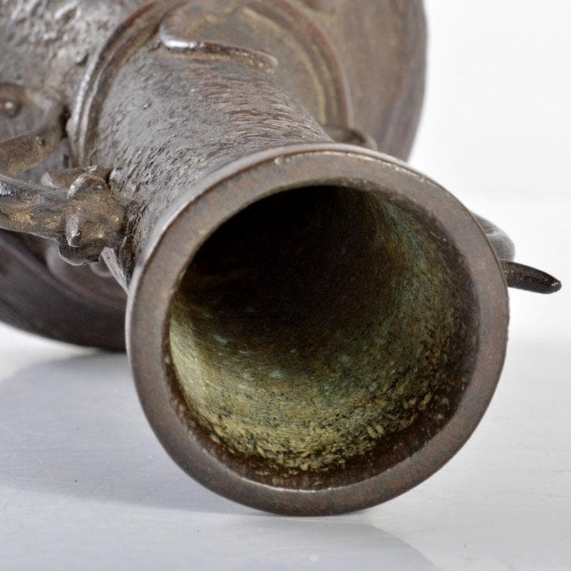 中国　古銅宣徳銅　龍波文　双耳瓶　D　R4706