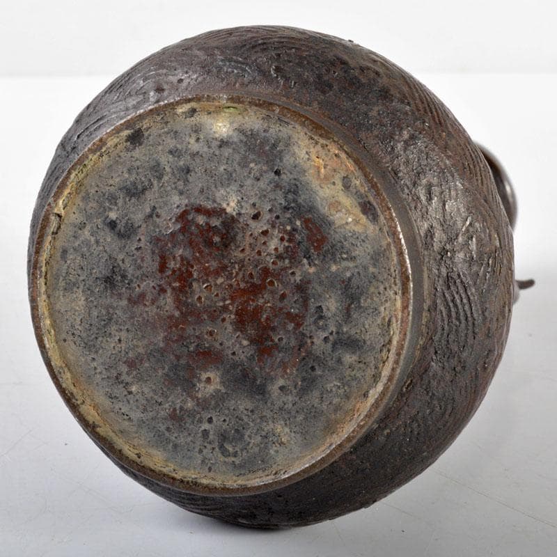 中国　古銅宣徳銅　龍波文　双耳瓶　D　R4706