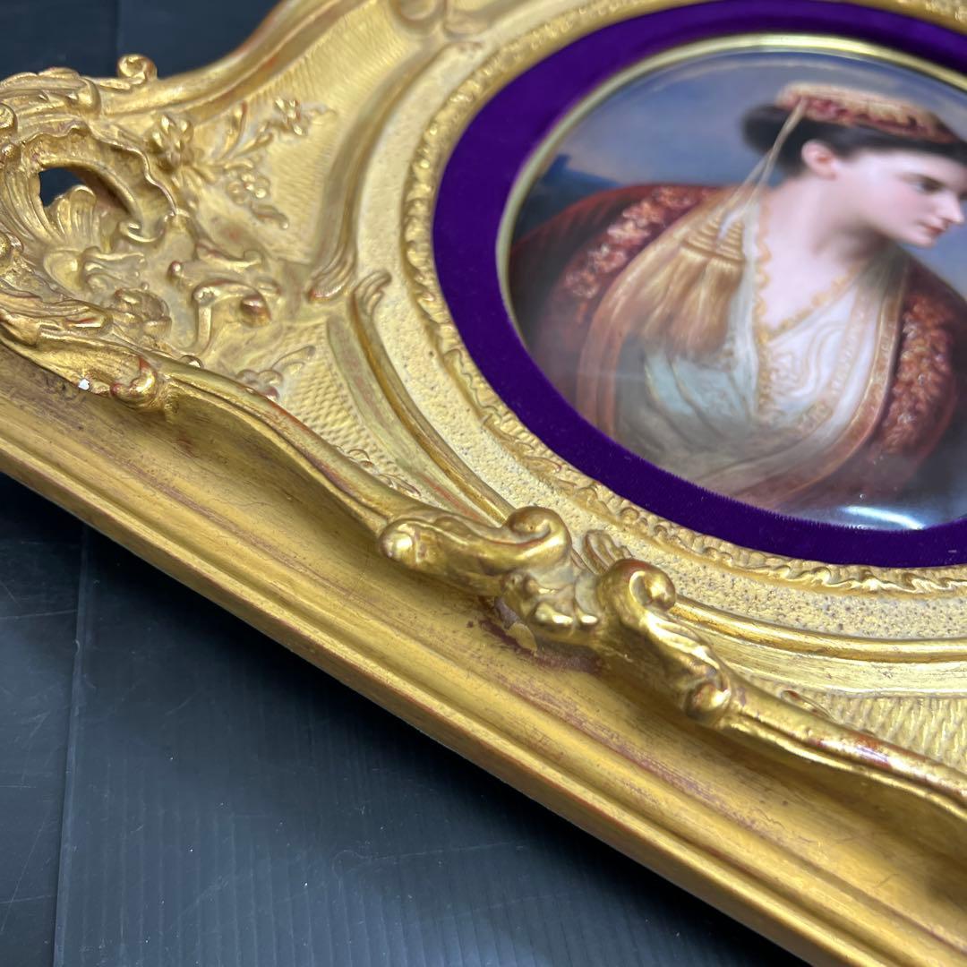 19世紀KPMベルリン人物文陶板画　「KPM」刻印　共箱　東Y7-1219☆1F