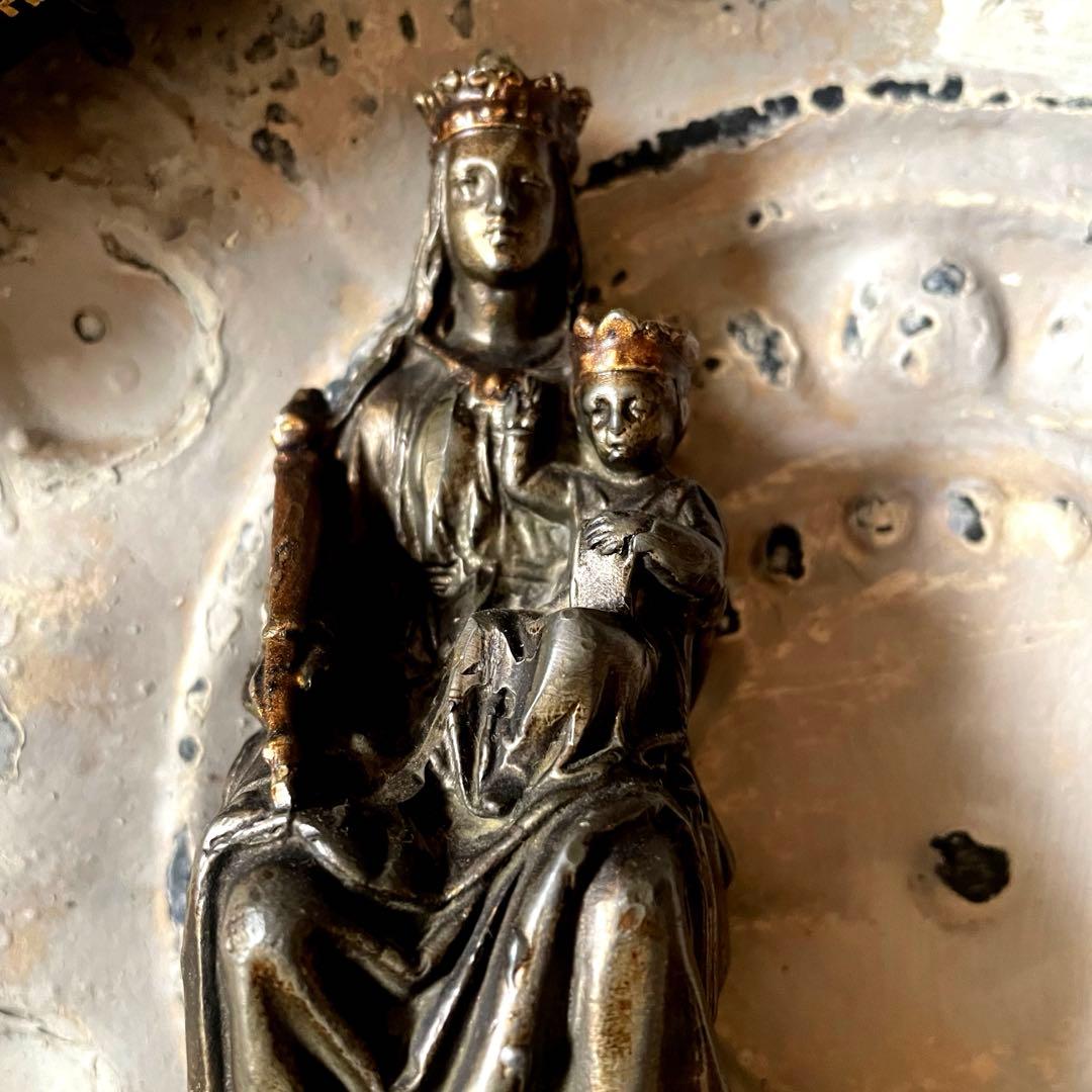 アンティーク♪聖母子像♪マリア像♪木製台座