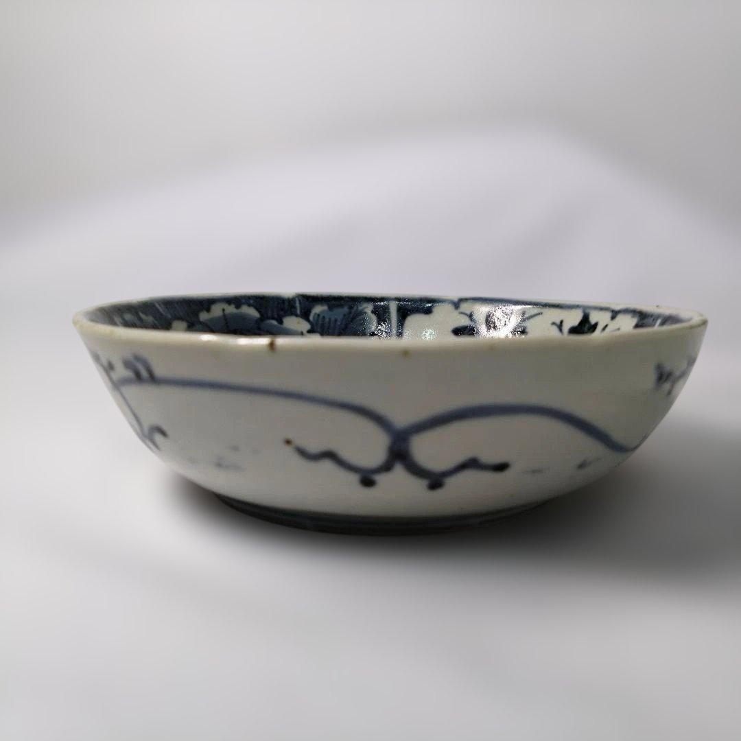 古伊万里 角福 くらわんか皿 江戸中期 染付 牡丹 中皿