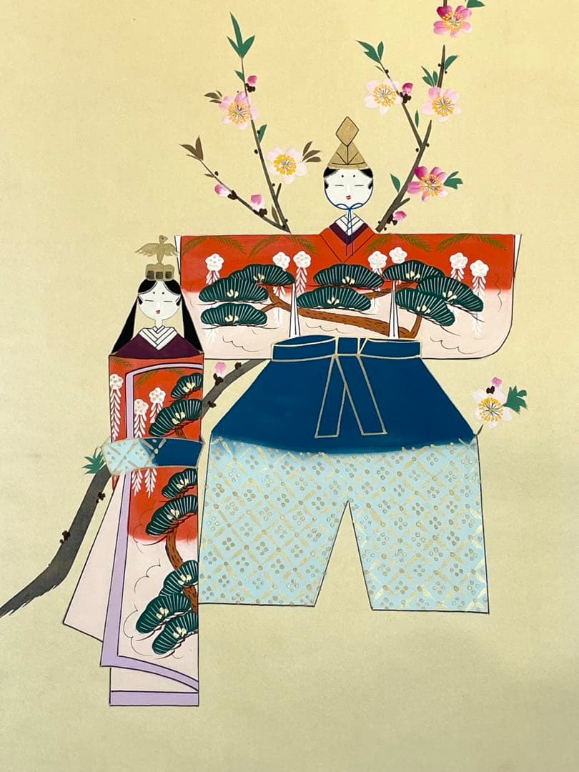長谷川清堂 「雛之図」 肉筆 ひな祭り 立雛 日本画 掛け軸 掛軸 茶掛 絵画