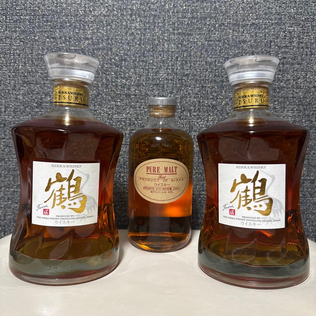 ニッカ ウイスキー　鶴　2本セット 箱多少汚れあり ピァアモルトレッドをサービス
