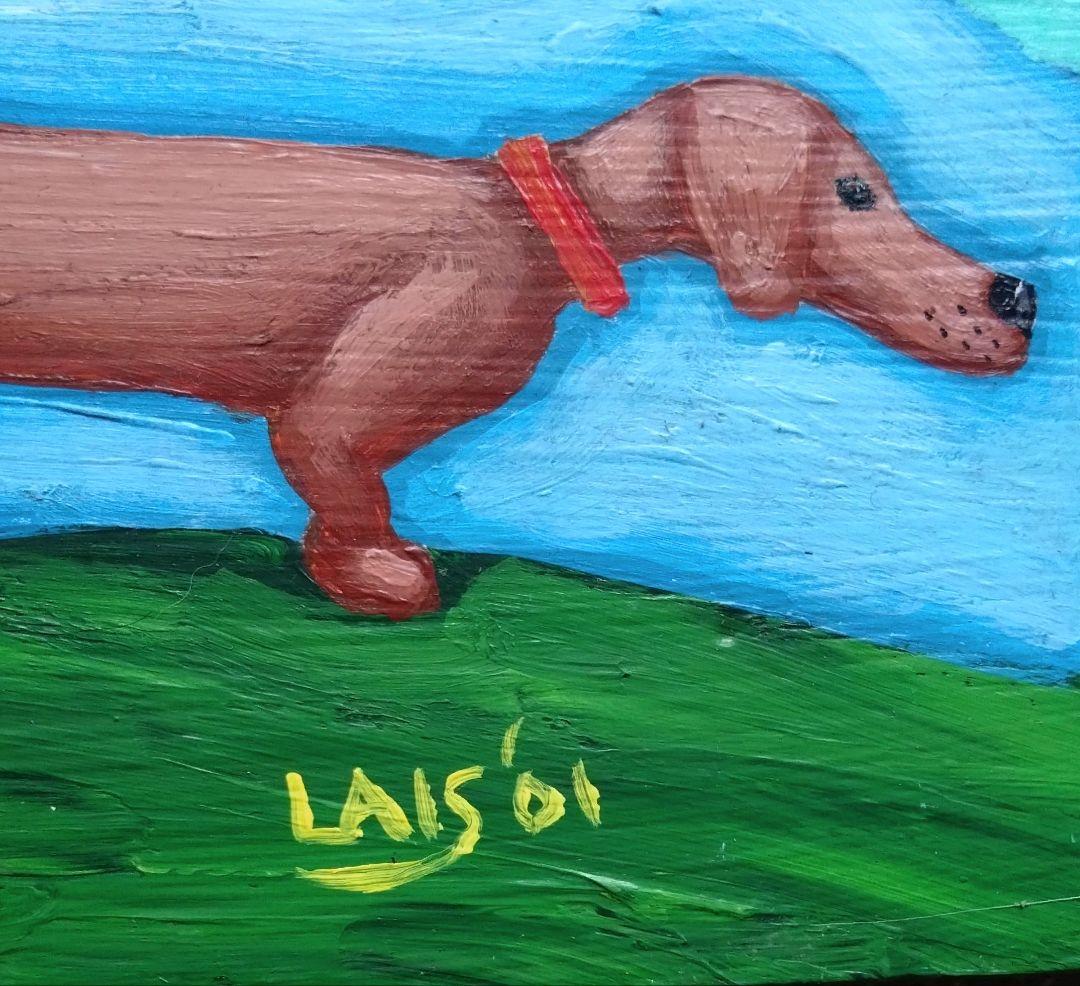 アメリカンヴィンテージ　Ruth Lais 長ーいダックスフンド　アクリル絵画