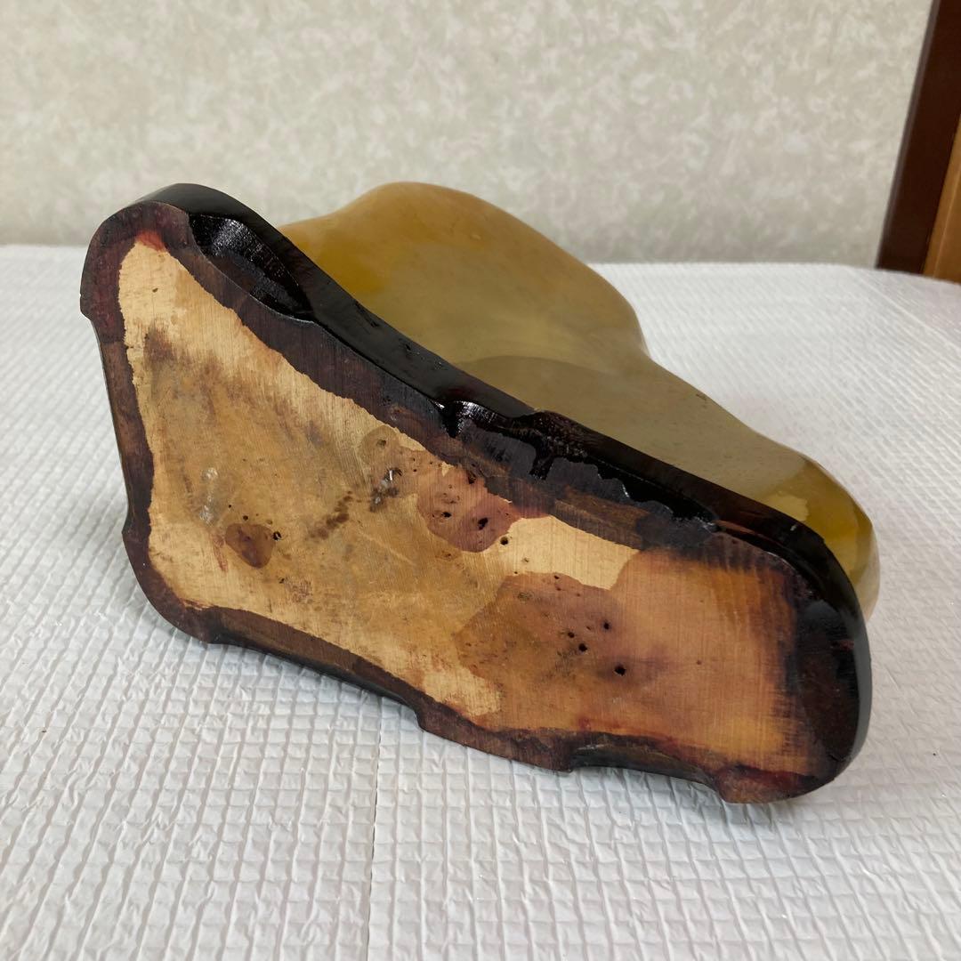 天然石 瑪瑙 黄色縞模様 水石 置物 オニキス 飾り石 古美術品 台座付き