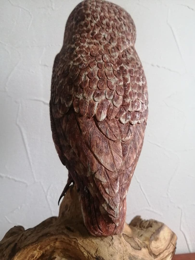 木製 アナホリフクロウ 梟 野鳥彫刻 バードカービング 木彫 野鳥