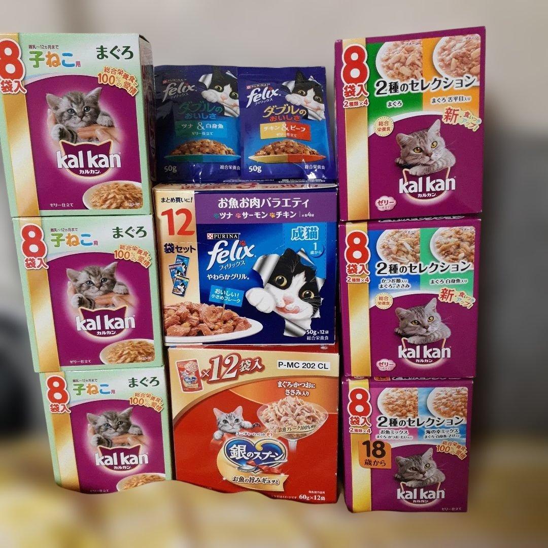 カルカンパウチ二種類70g×72袋.銀のスプーン12袋.felix12袋