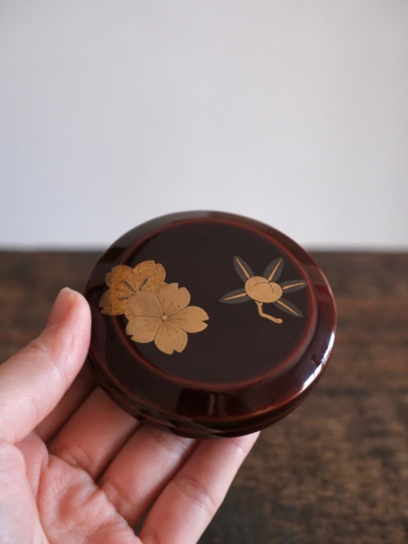 桜蒔絵　香合　漆工芸　茶道具　木製　アンティーク　古道具８