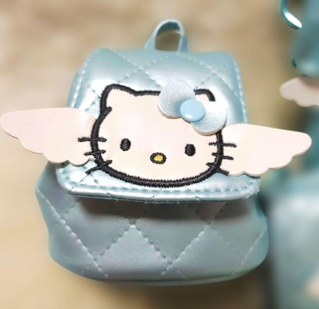 キティミニチュアキルトリュックポーチバニティ形ケースウォレットミラー　４点ブルー