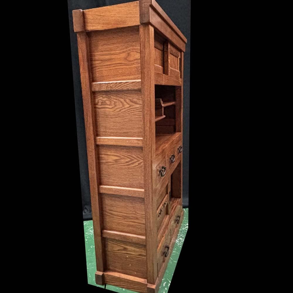 お買い得！ 高級家具 オーク(ナラ)無垢材 飾り棚 茶箪笥 レトロ 小振り