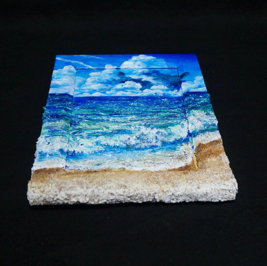 油絵 油彩 油彩画 絵 絵画 【夏の砂浜の海】ミニ絵画