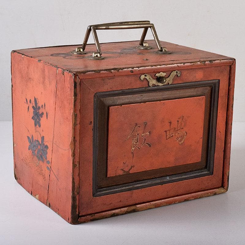 中国　竹嵌　骨牌　背竹牌　麻雀牌　花鳥文蒔絵朱塗箱付　D　8707