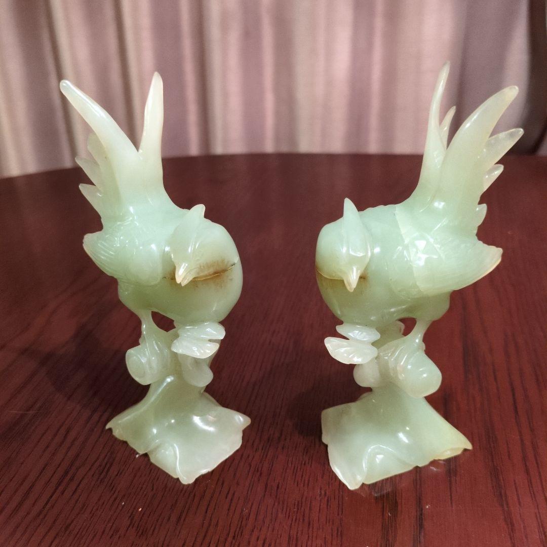 翡翠 鳥の彫刻 2体 オリジナルボックス付き