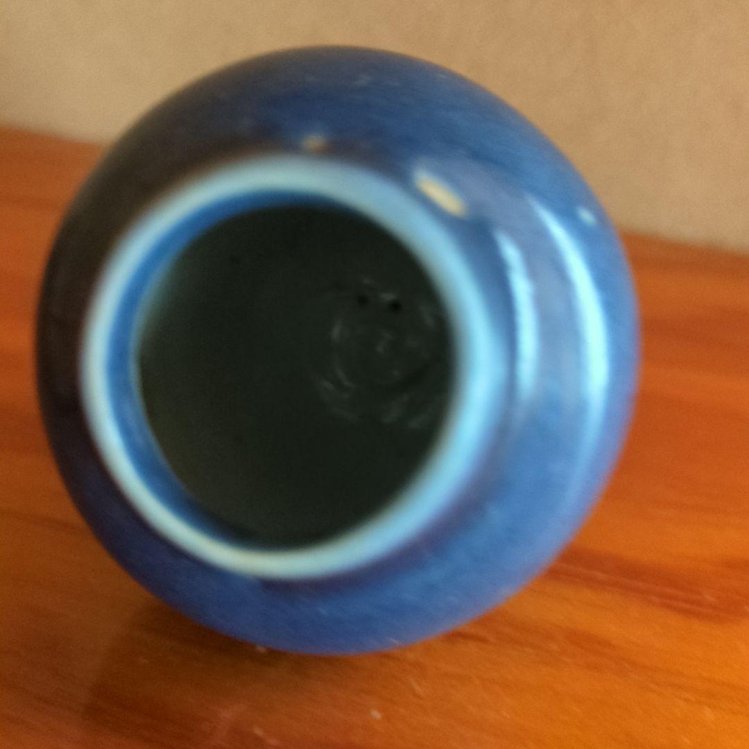 濃紺 陶器 壺 木箱付き　明代景徳鎮　瑠璃　蓋付壺　小壷　古美術品　約8cm
