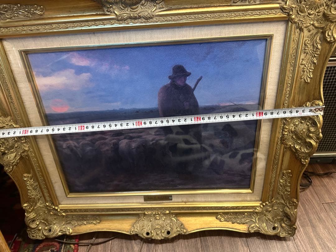 ジャン・フランソワ・ミレー　羊と牧人の絵画 金色フレーム　アンティーク風