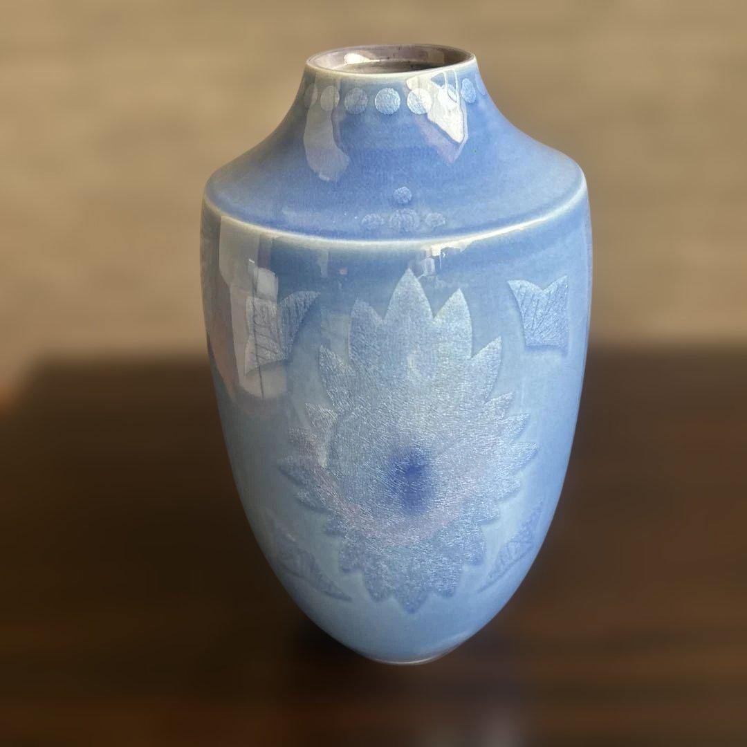 中田一於 釉裏銀彩 花生 九谷焼