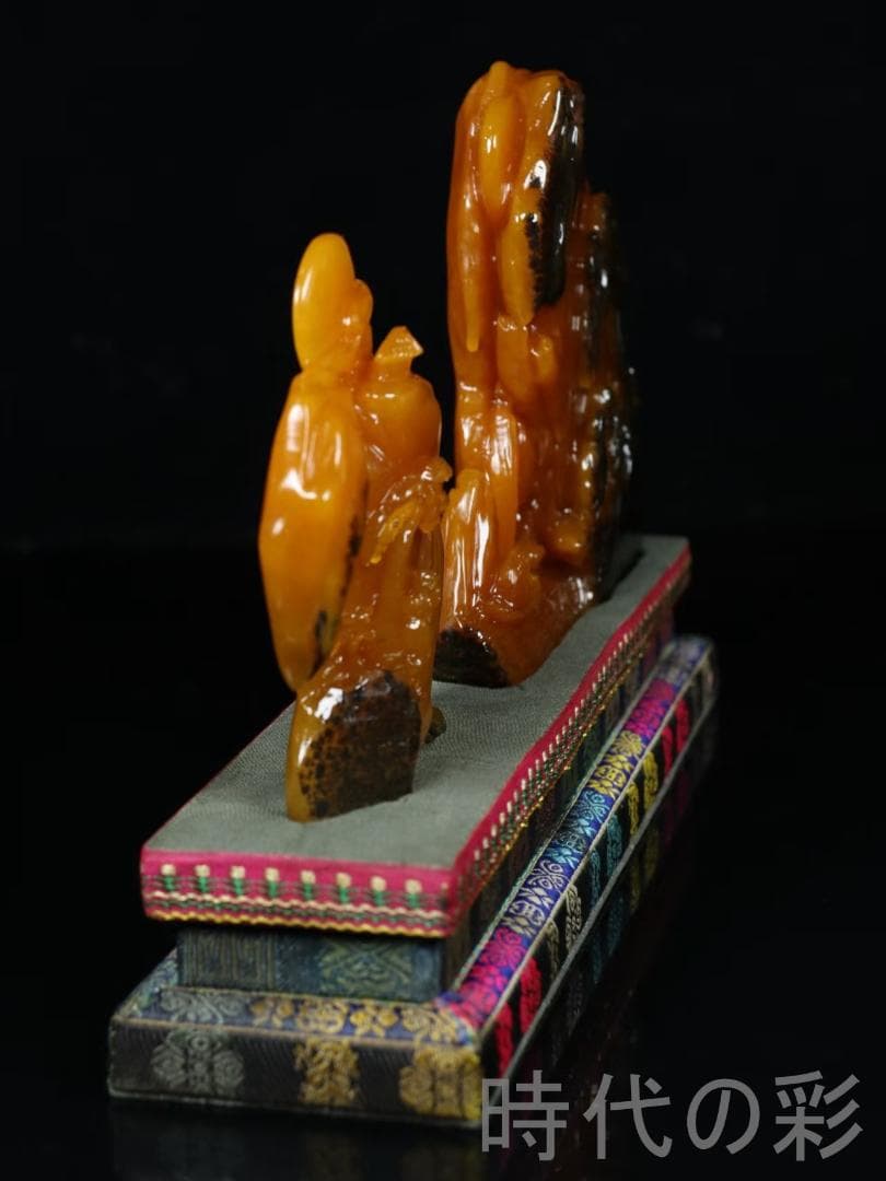 中国古美術【田黄石 山水人物】尚均作款 細密彫 純手彫り 寿山石細作 在銘 擺件