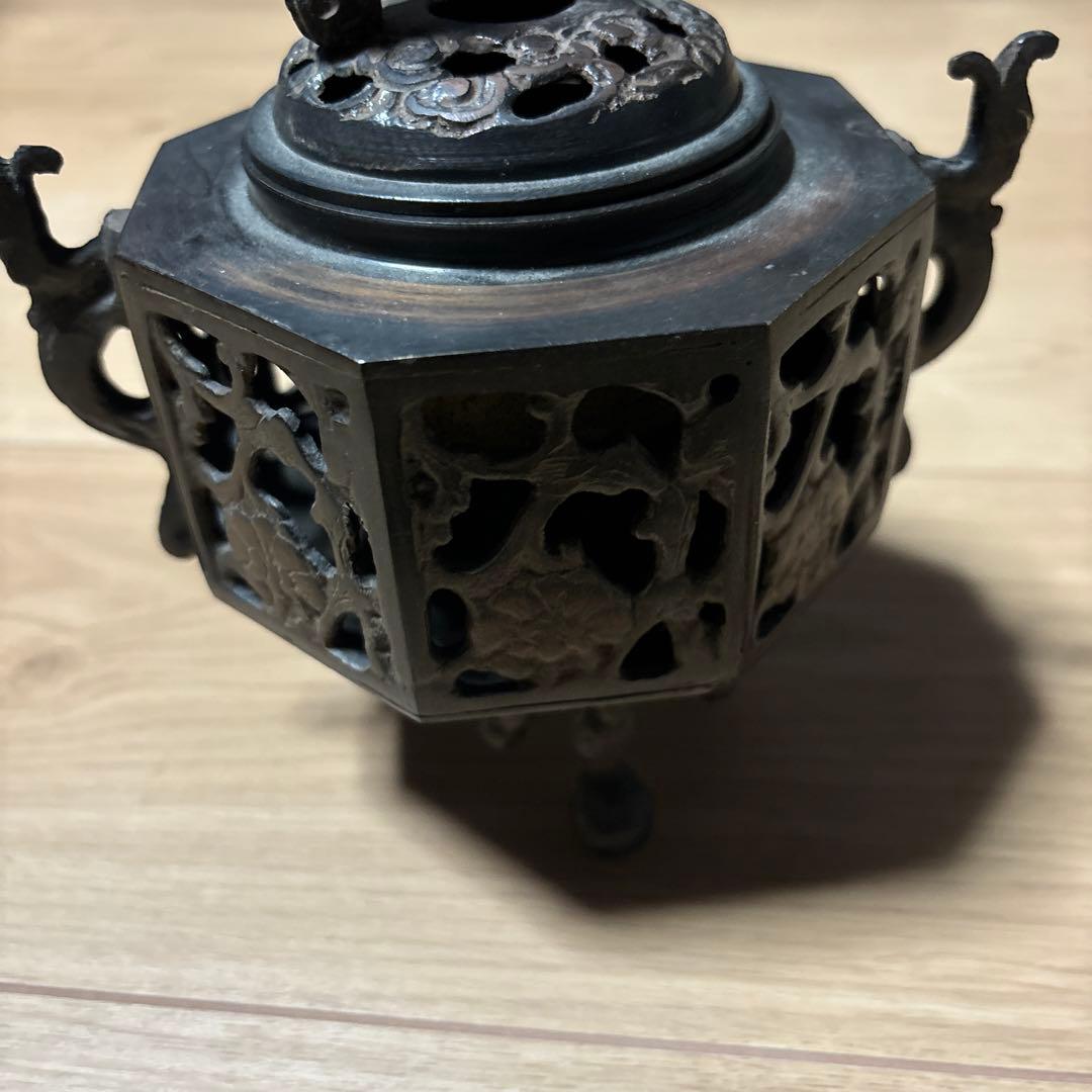 中国 古銅 香炉 古玩 銘有獅子蓋付き香炉　底部に記念款「大明宣徳年製」