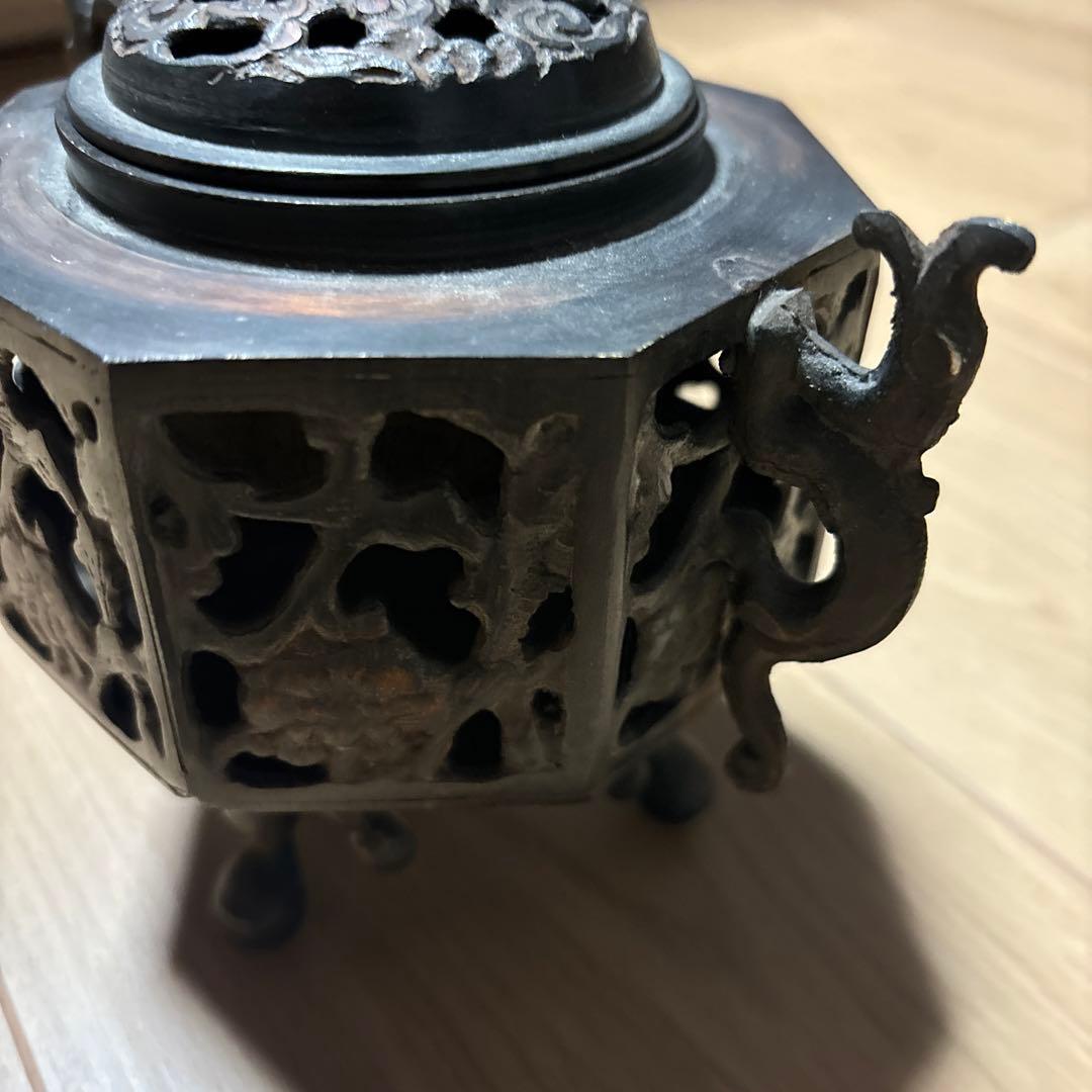 中国 古銅 香炉 古玩 銘有獅子蓋付き香炉　底部に記念款「大明宣徳年製」