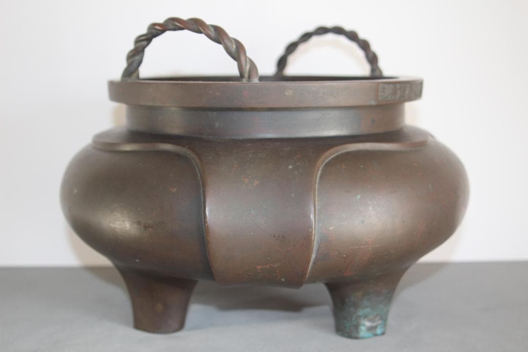 【海】【特大】中国古美術 清時代銅香炉【大明宣徳年製】在銘 重量約：5800ｇ
