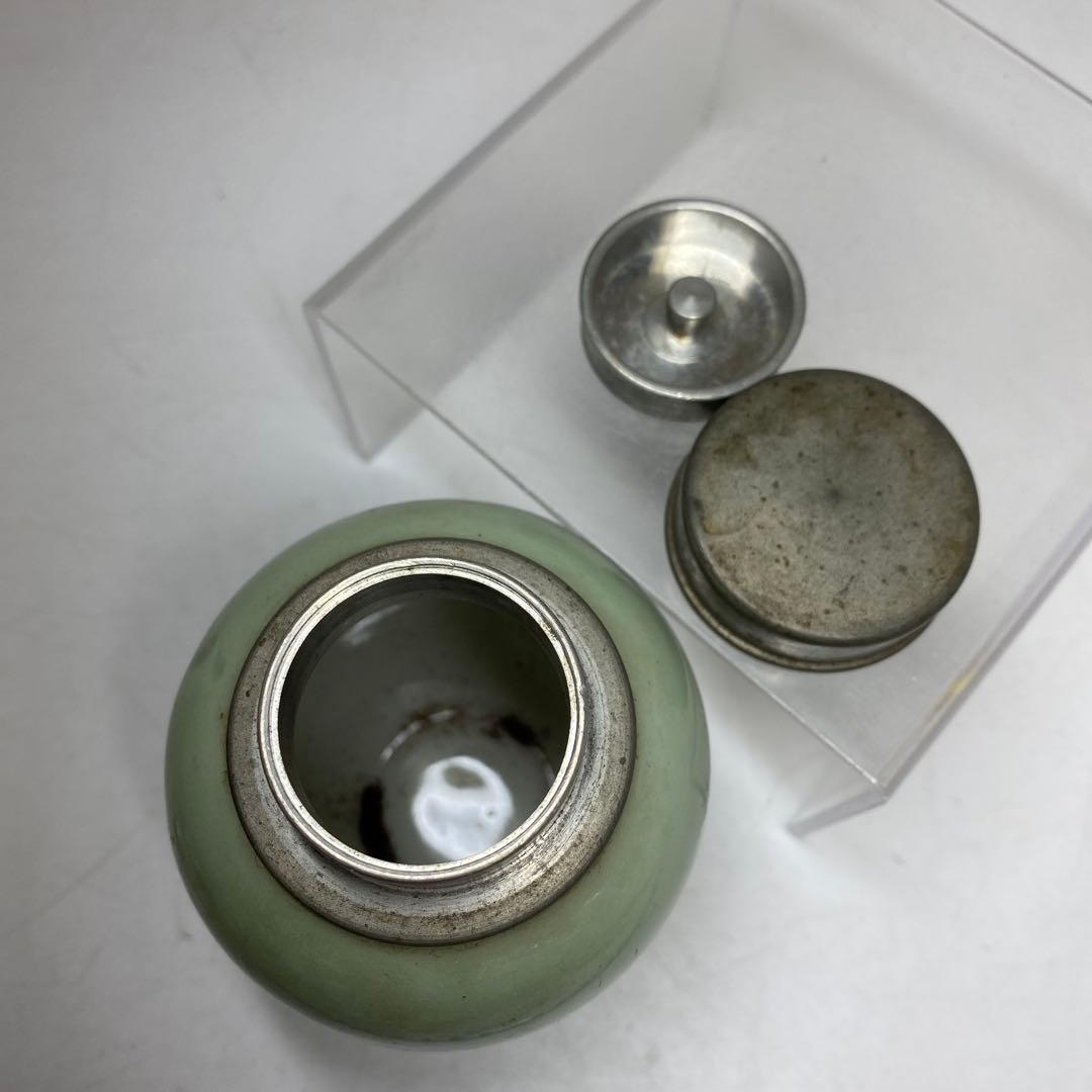 時代　青磁　錫蓋　茶壺　東さ8-0124①