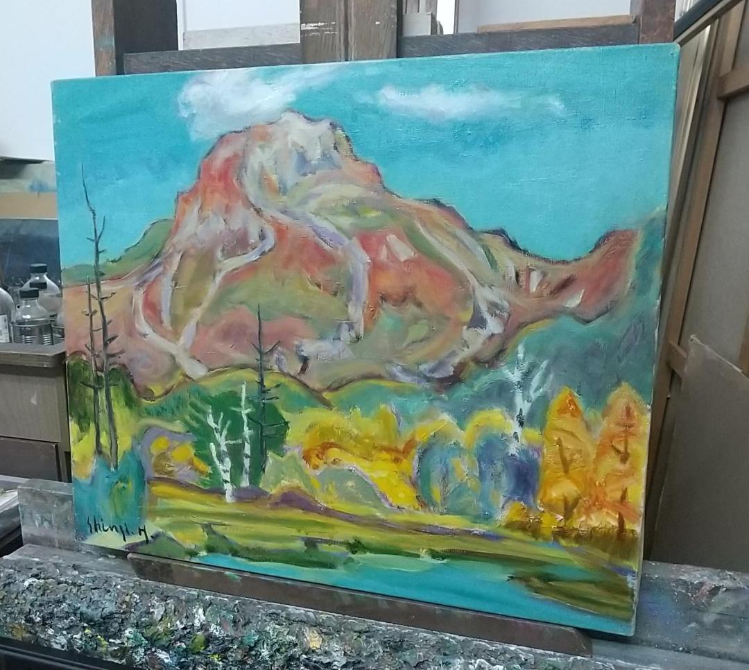 「焼岳」秋 絵画 油絵 F10