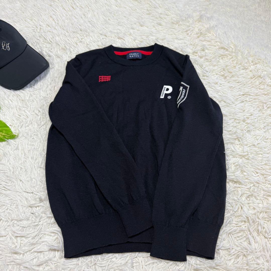 【パーリーゲイツ】美品 ニットセーター ブラック 0サイズ レディース