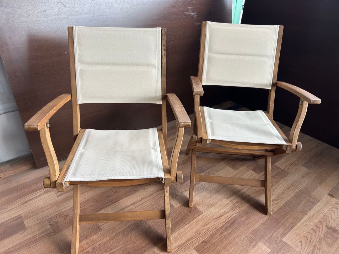 718 ナチュラル木製アウトドアチェア2脚 アイボリー 折りたたみ おしゃれ