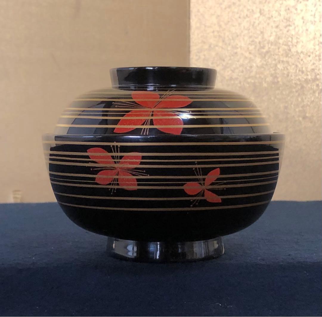 《R》懐石 黒塗 金線模様 吸物椀6客 克己作 木製漆器 共箱 260128く2