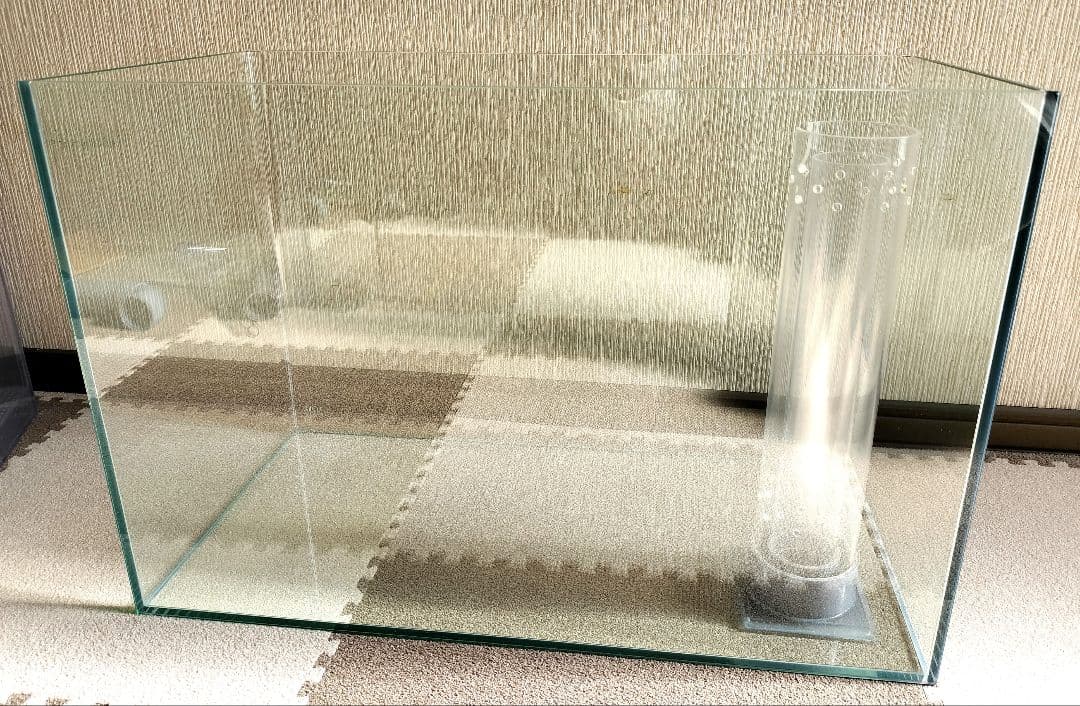 オーバーフロー曲げガラス水槽 濾過槽　セット　排水管付き