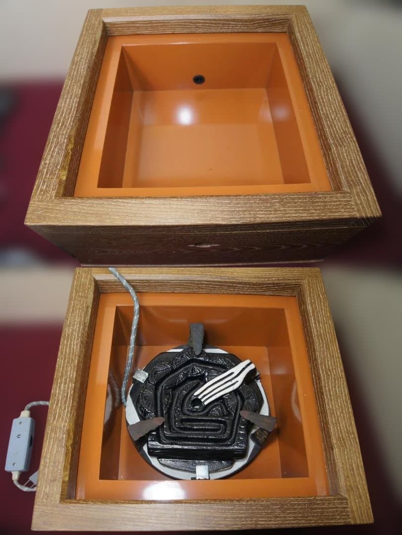 ☆桑色置炉 在銘裏甲釜 裏釜 替え蓋 釜鐶 置炉用600w炭型電熱器 送料込み