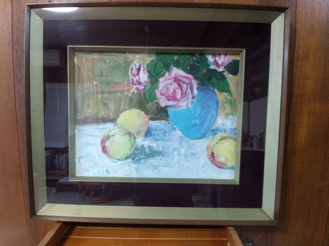 絵画シリーズNO9  油彩画 静物画  後藤 義考画伯   「バラと桃」 F6号