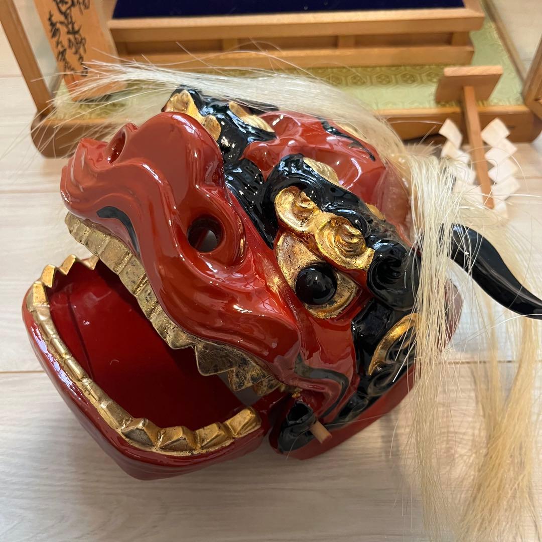 獅子舞　獅子頭　木彫　魔除け　祭　置物　古美術　神楽 木製 木彫 正月