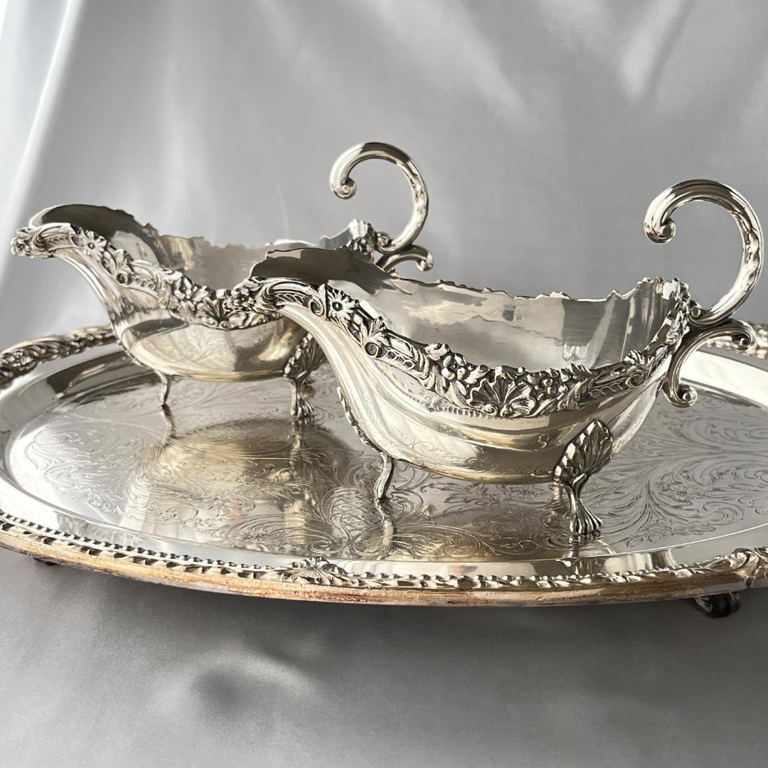 【英国】 ソースボート グレービーボート ペア【シルバープレート】