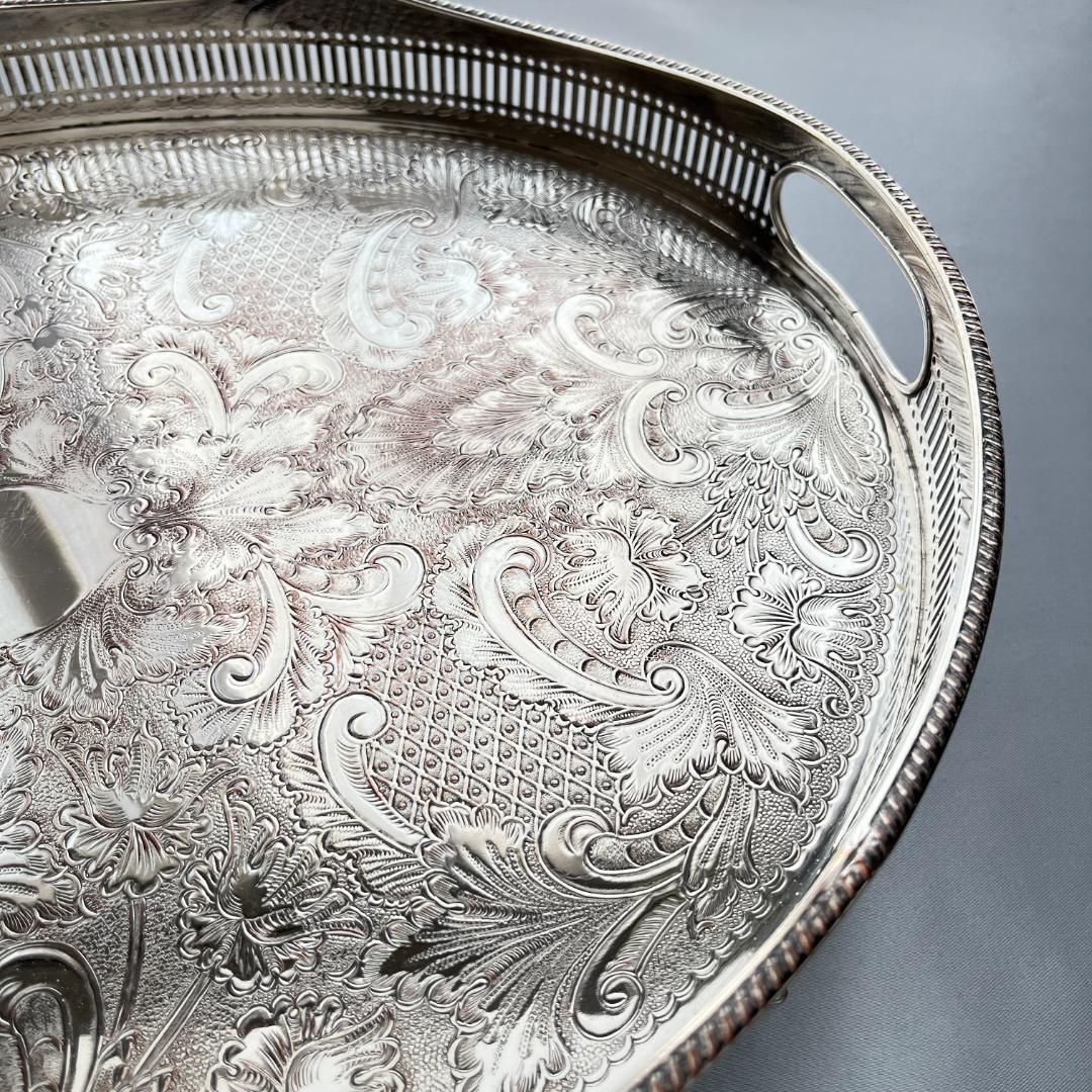 【英国】 ギャラリートレー オーバル型 45cm 　 装飾フット 大型