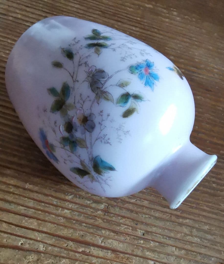 追加参照画像☘アンティーク 手描き山野草 ペールピンク 化粧水・オイル陶器ボトル