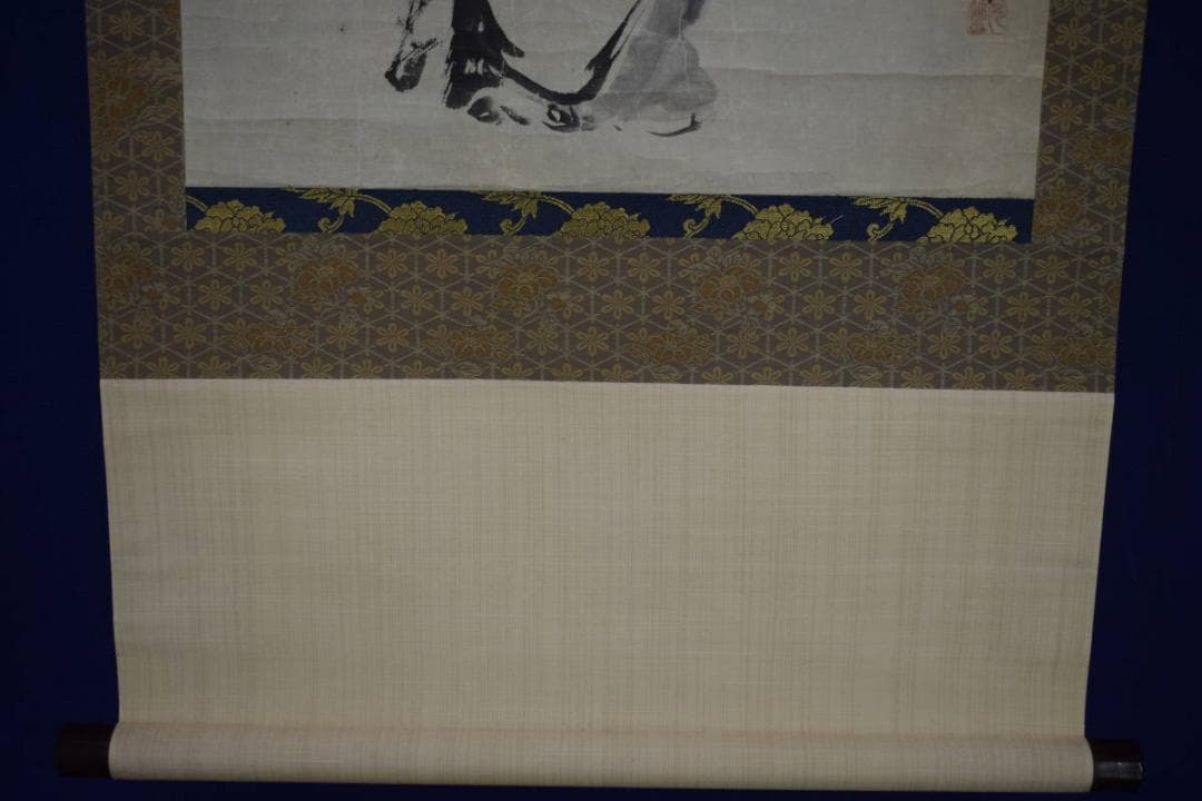 真作/狩野周信/寿老人図/布袋屋掛軸HJ-254